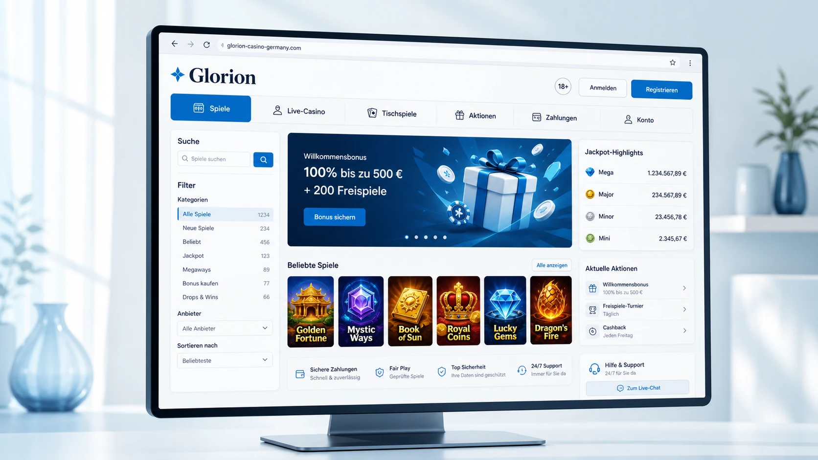 Funktionen des Glorion Casino Online